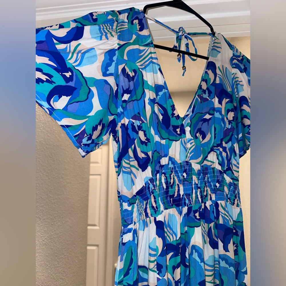 Anthropologie Abel the Label Blue Patterned Maxi Dress - Picture 6 of 6